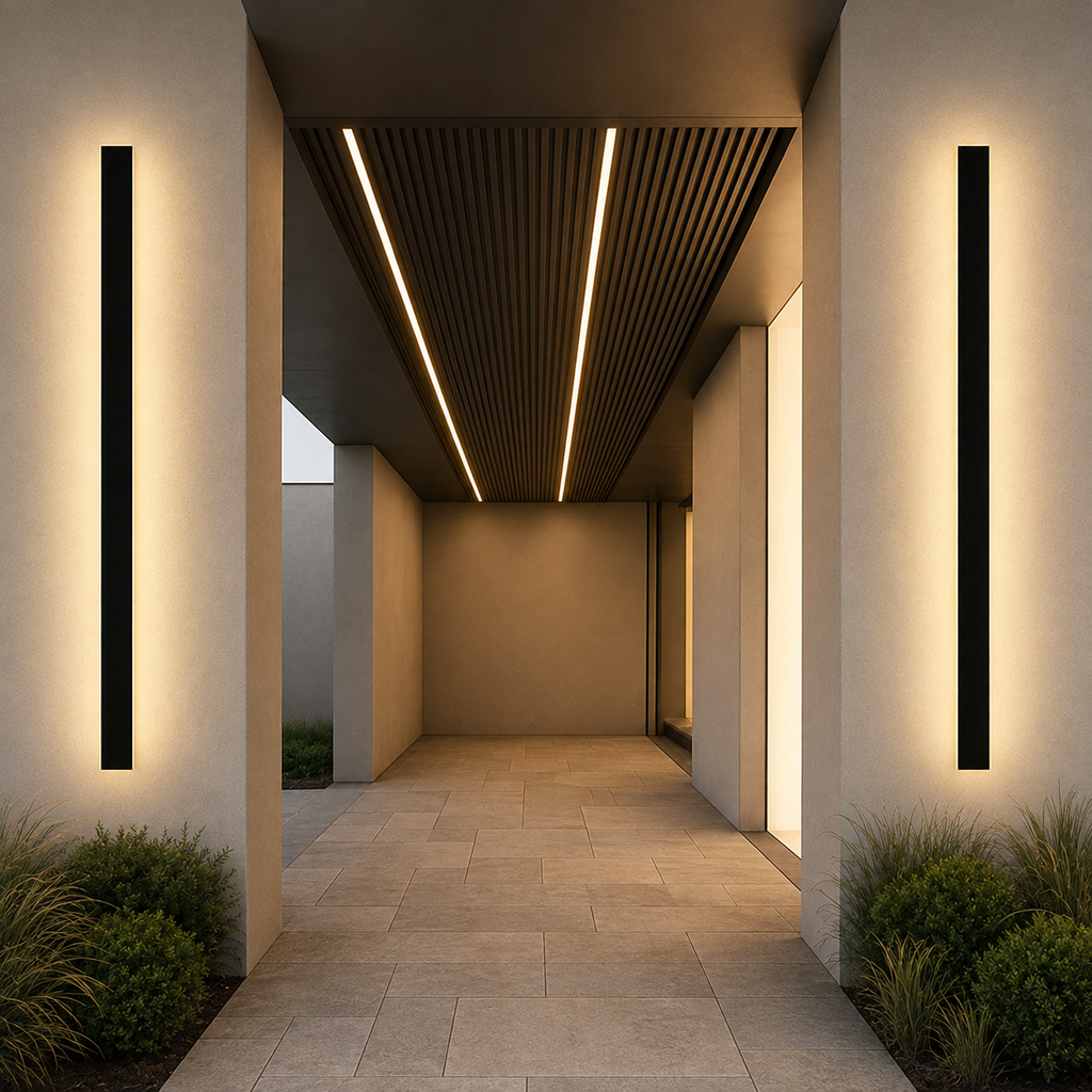 Linear LED Outdoor Wall Light Aleva, Passage couvert