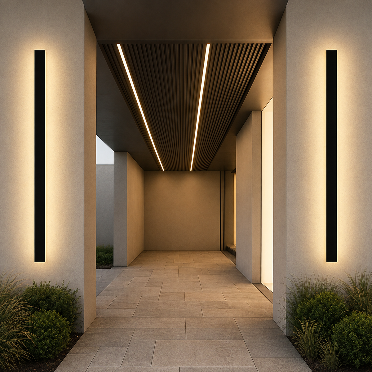 Linear LED Outdoor Wall Light Aleva, Passage couvert