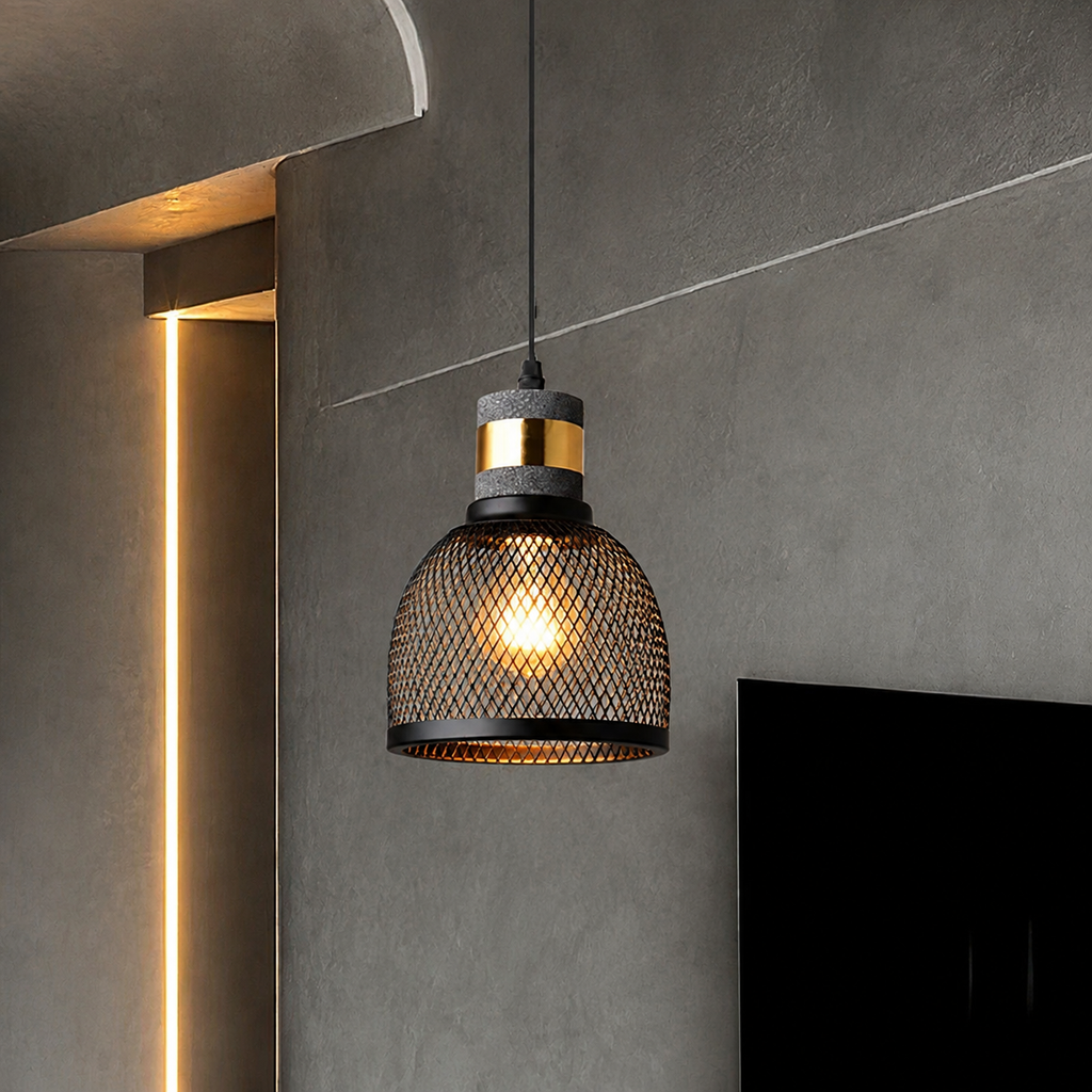 Concrete Mesh Pendant Light Hesta, Mur de beton, le 15 cm