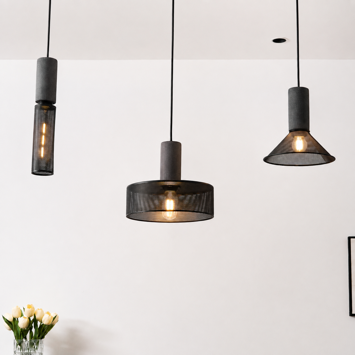 Concrete Mesh Pendant Light Hesta, Les tailles cote a cote