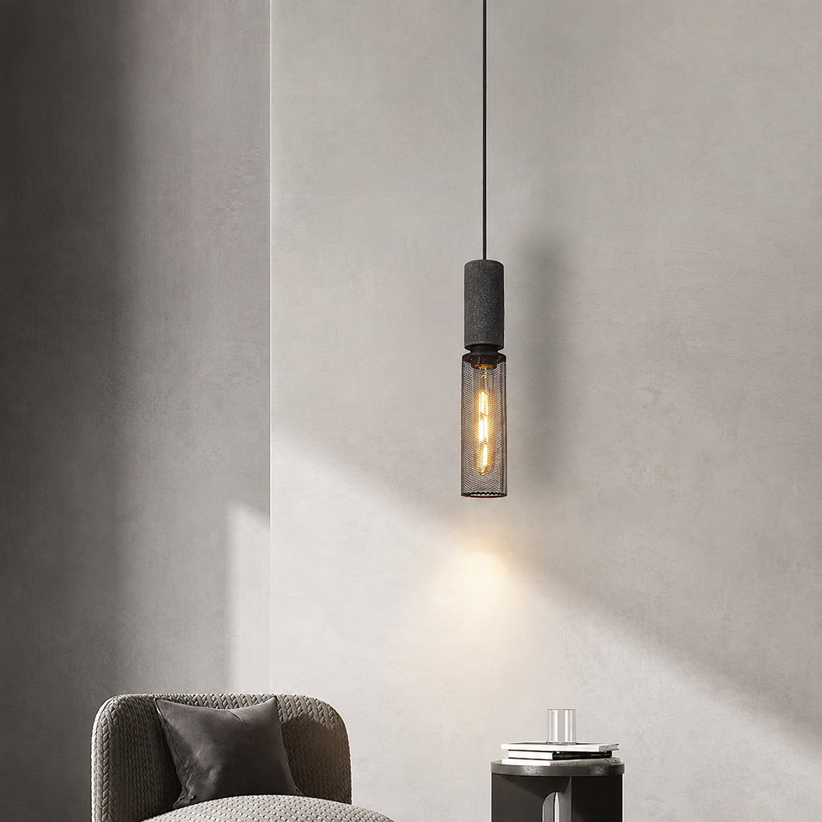 Concrete Mesh Pendant Light Hesta, Mise en situation, salon