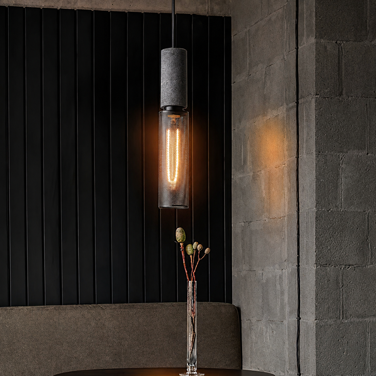 Concrete Mesh Pendant Light Hesta, Mur sombre, le 10 cm
