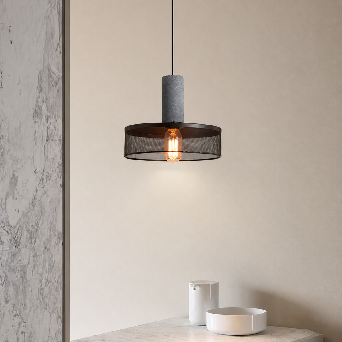 Concrete Mesh Pendant Light Hesta, Coin table, le 25 cm
