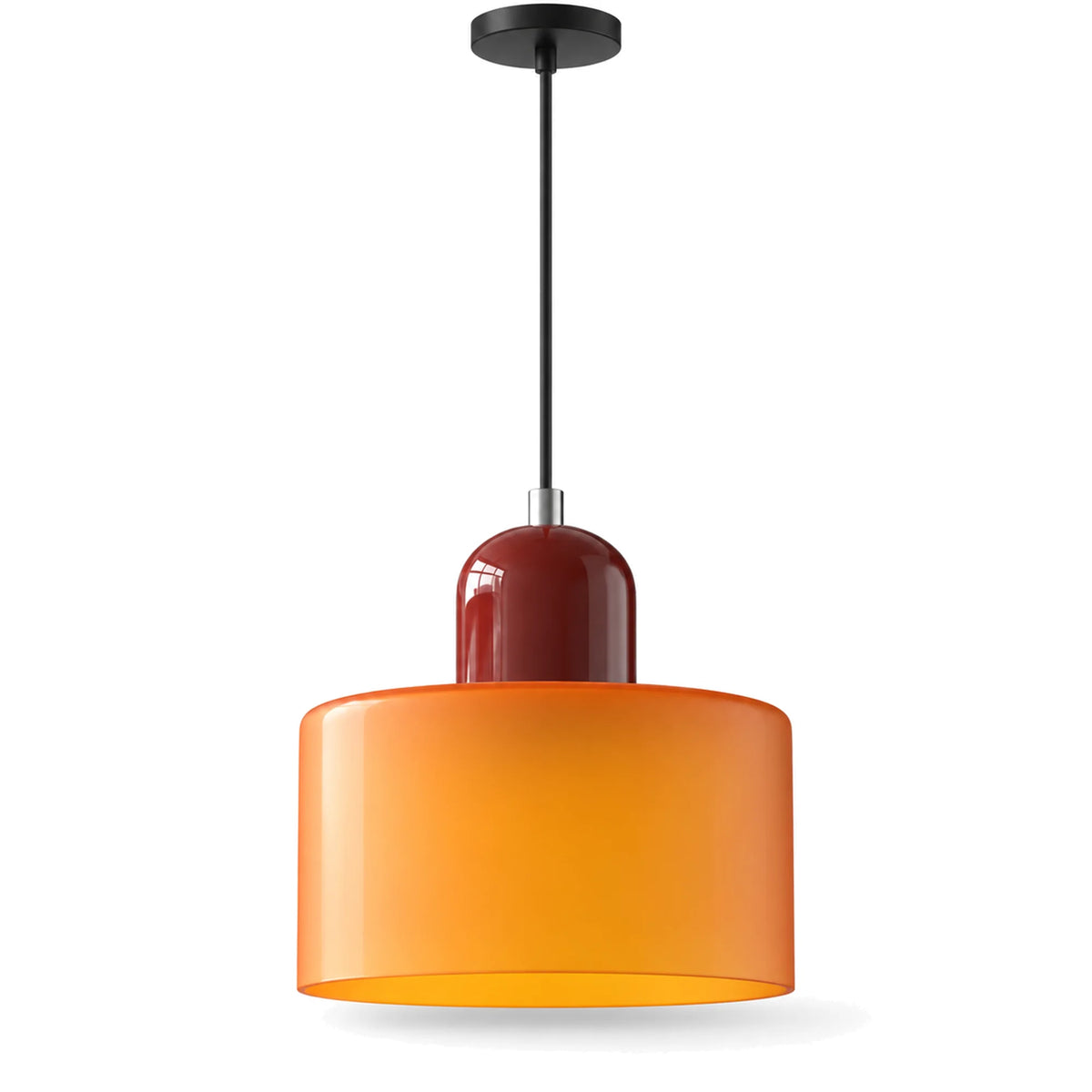 Small Bauhaus Glass Pendant Light Perelle, Orange and Wine Red