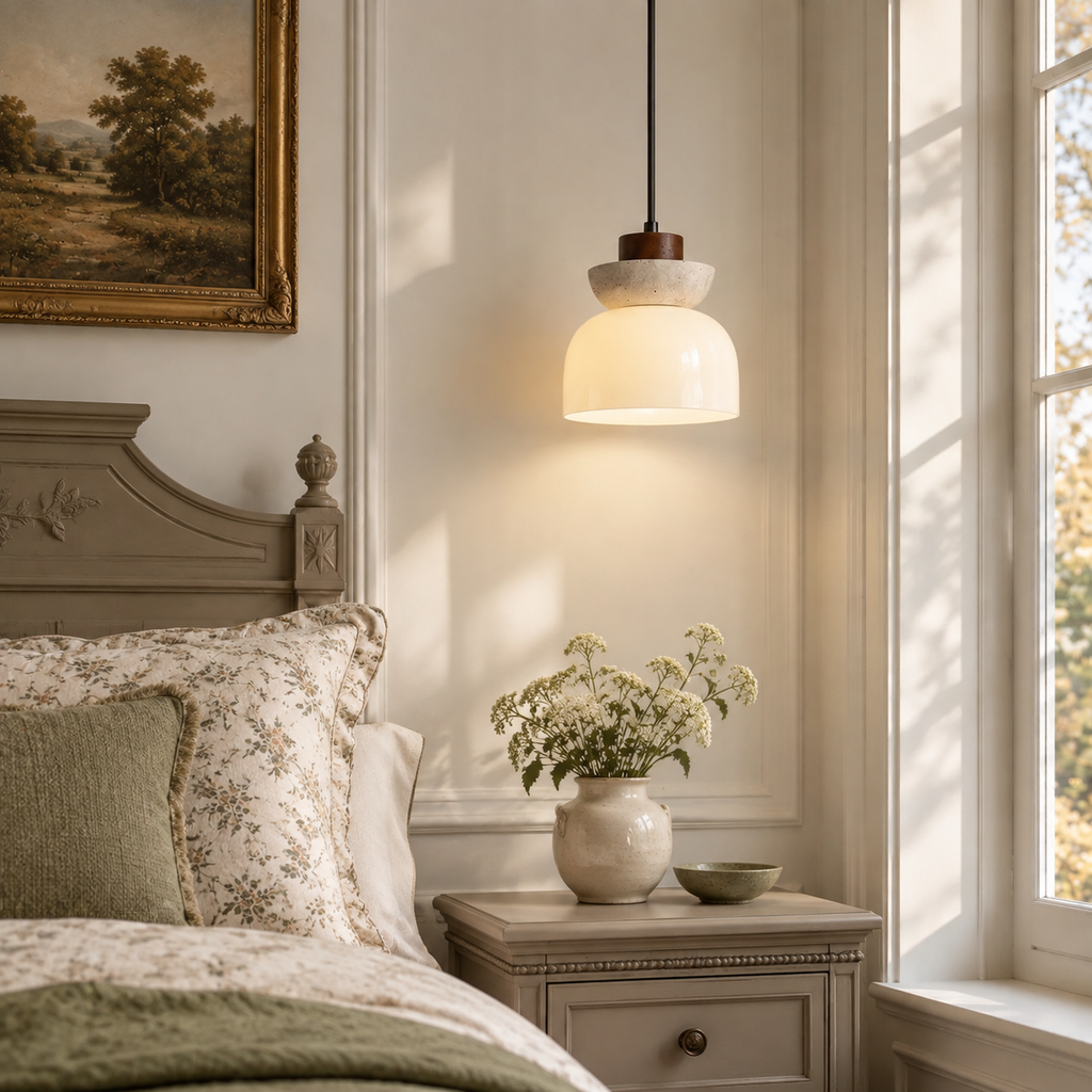 Travertine Glass Pendant Light Kalira, Chambre, tete de lit