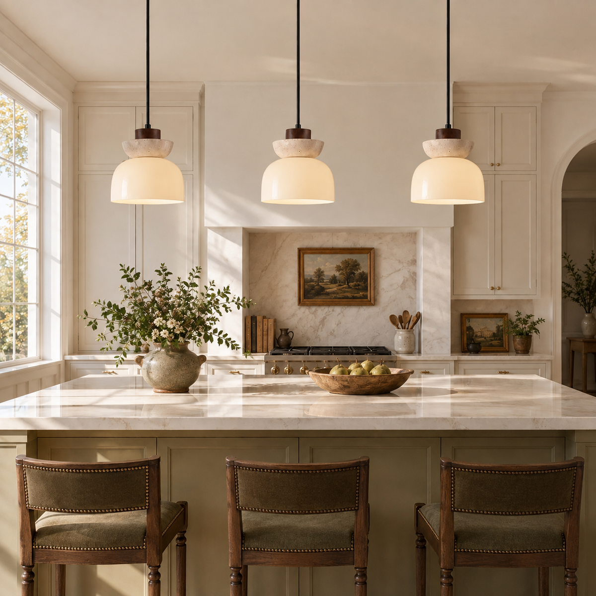 Travertine Glass Pendant Light Kalira, Cuisine