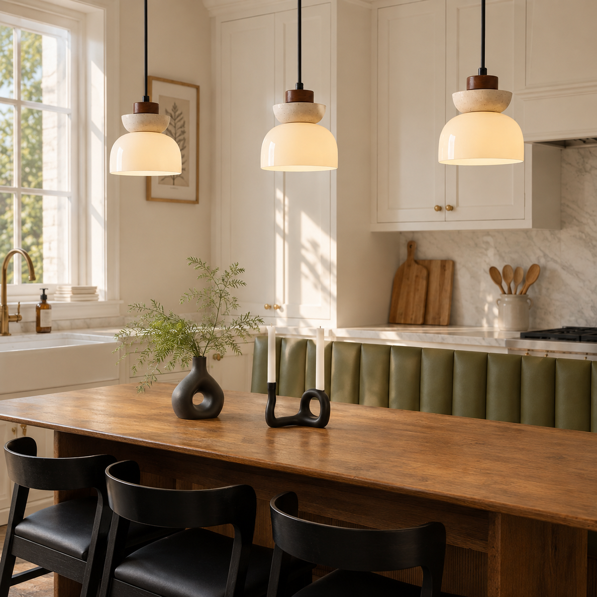 Travertine Glass Pendant Light Kalira, Ilot de cuisine