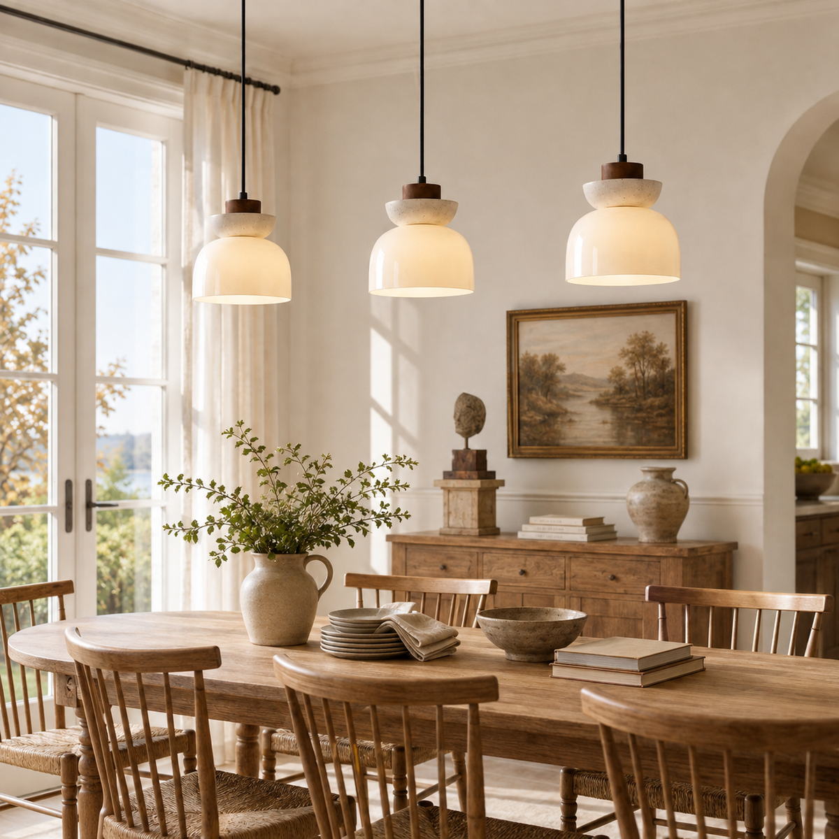 Travertine Glass Pendant Light Kalira, Salle a manger