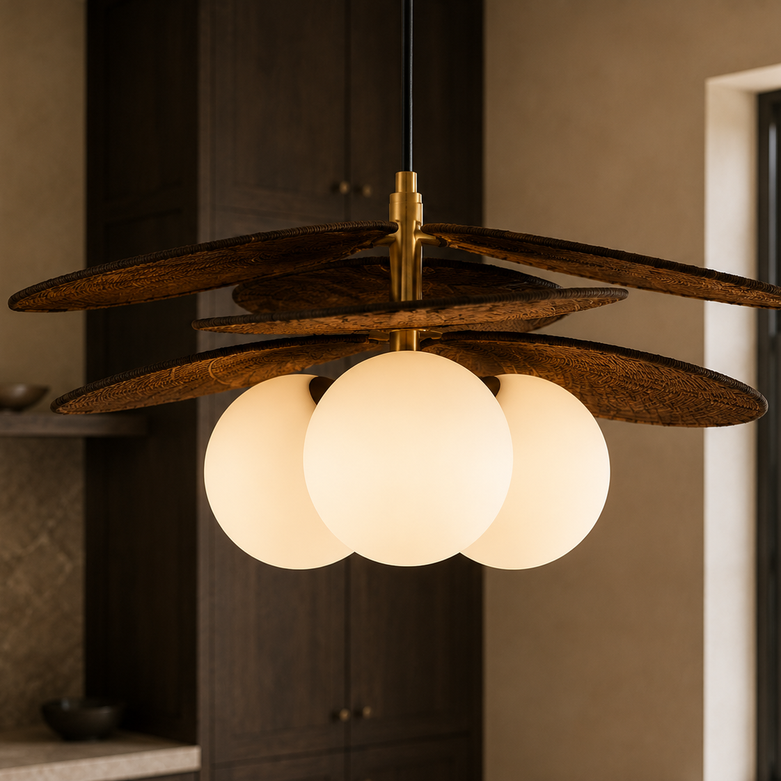 Woven Raffia Petal Pendant Light Calysa