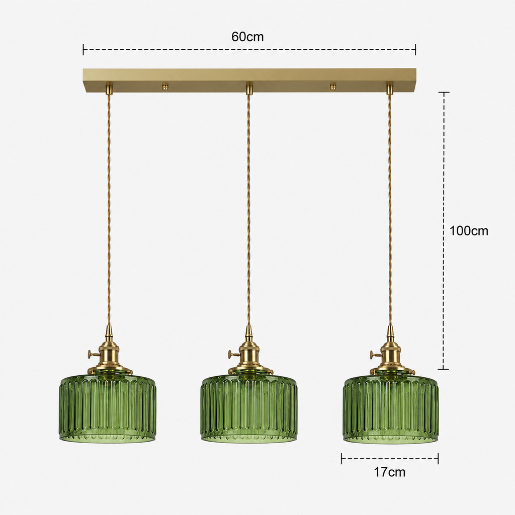 Ribbed Glass 3 Light Kitchen Island Pendant Light Verdena