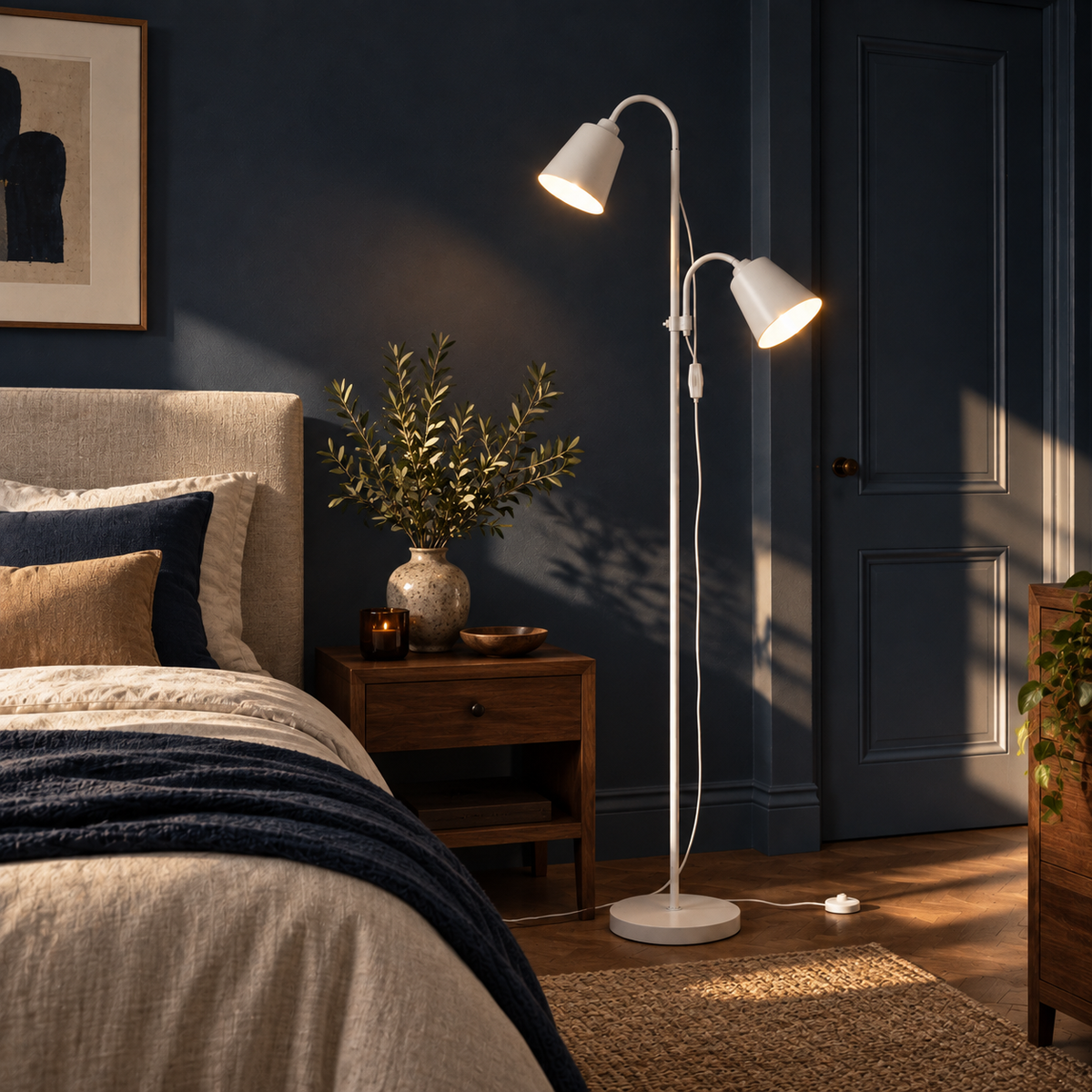 White Double Head Reading Floor Lamp Arlena