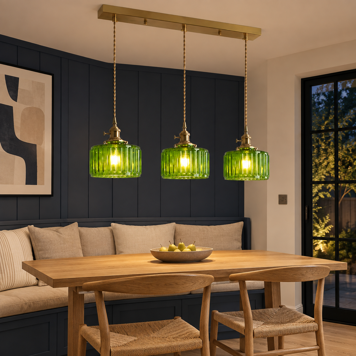 Ribbed Glass 3 Light Kitchen Island Pendant Light Verdena