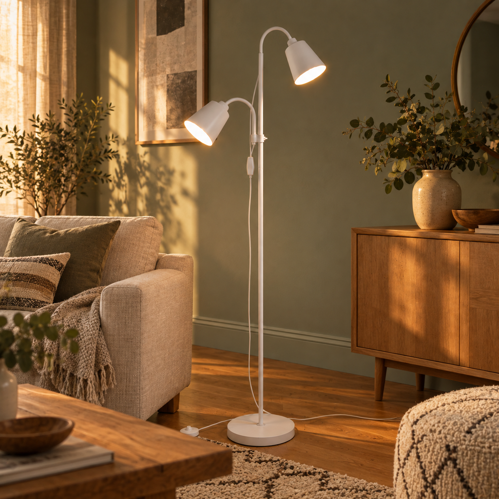 White Double Head Reading Floor Lamp Arlena