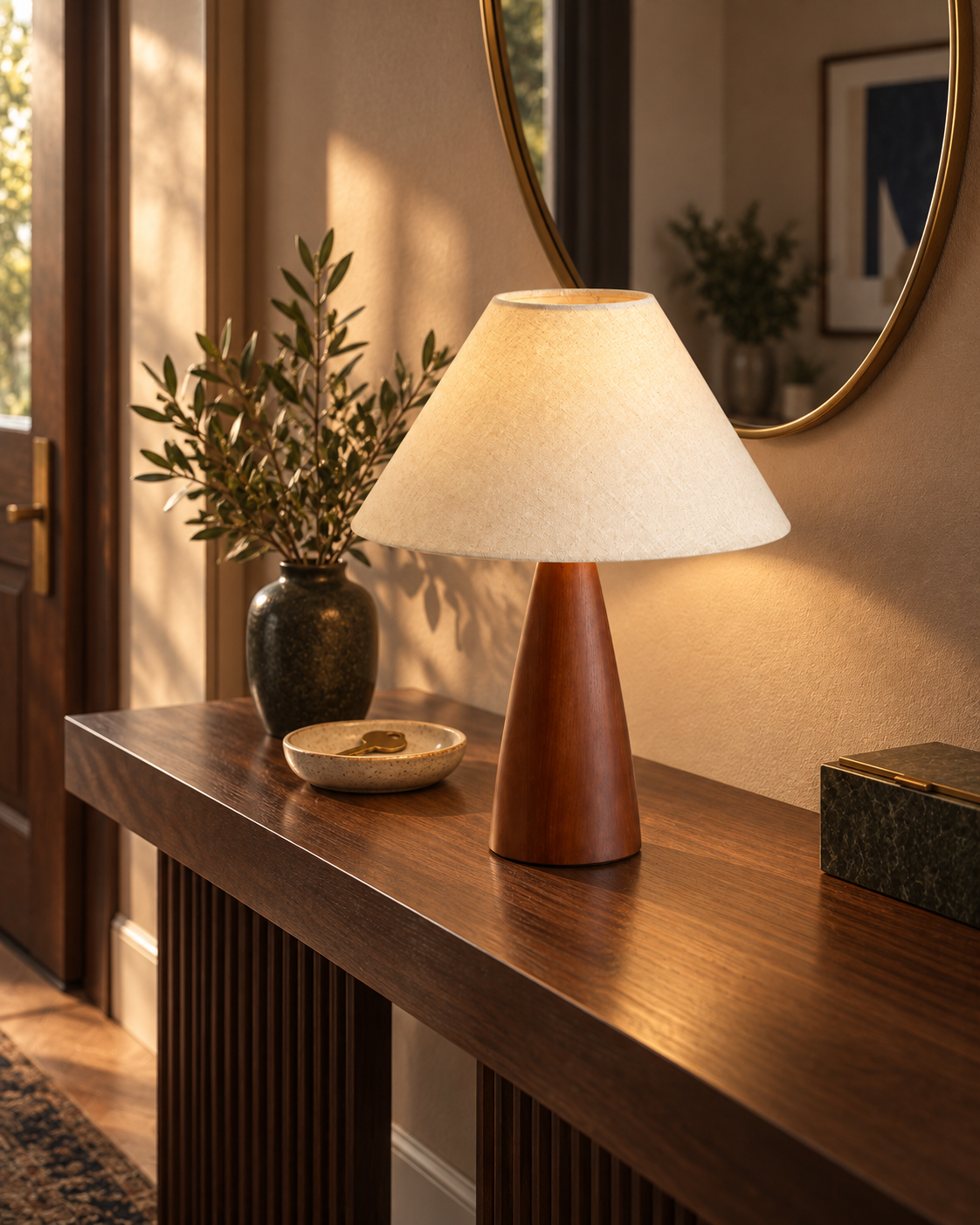 Walnut Cone Linen Table Lamp Marvena