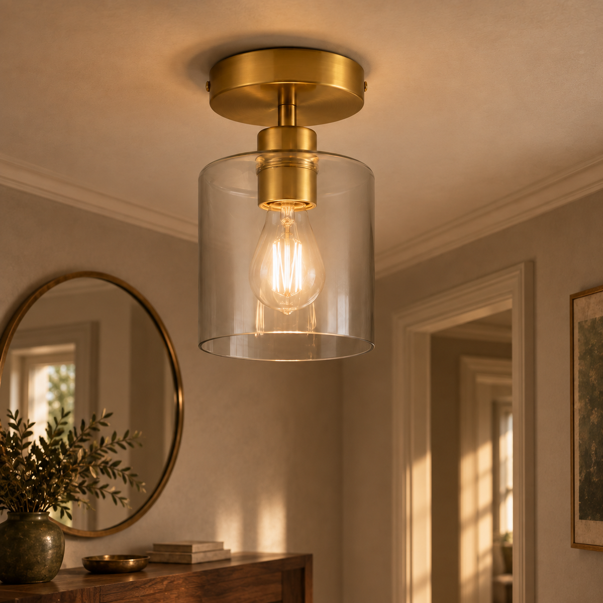 Glass Cylinder Flush Ceiling Light Imara