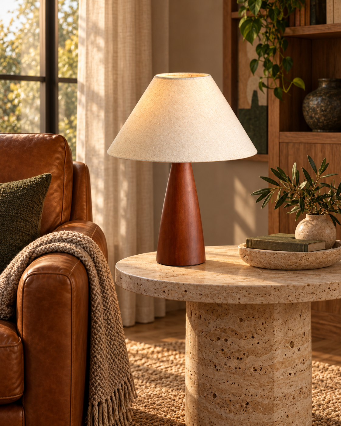Walnut Cone Linen Table Lamp Marvena