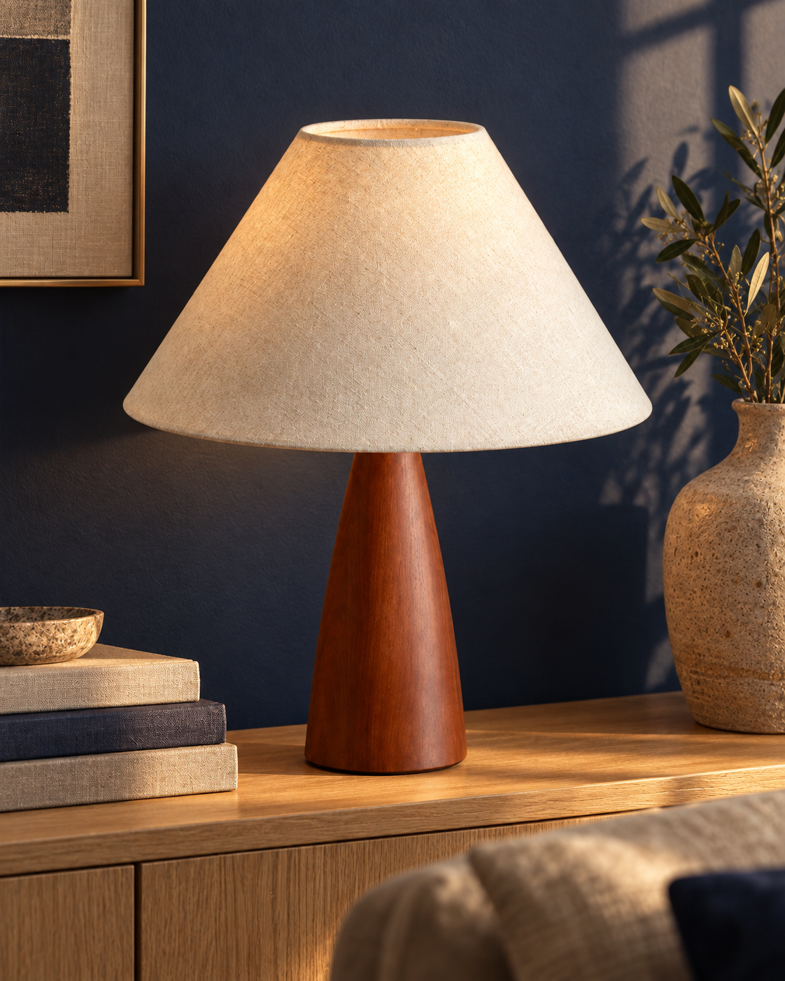 Walnut Cone Linen Table Lamp Marvena