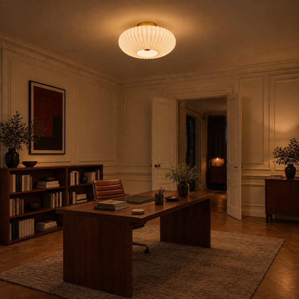 Ribbed Glass Flush Mount Ceiling Light Lunara