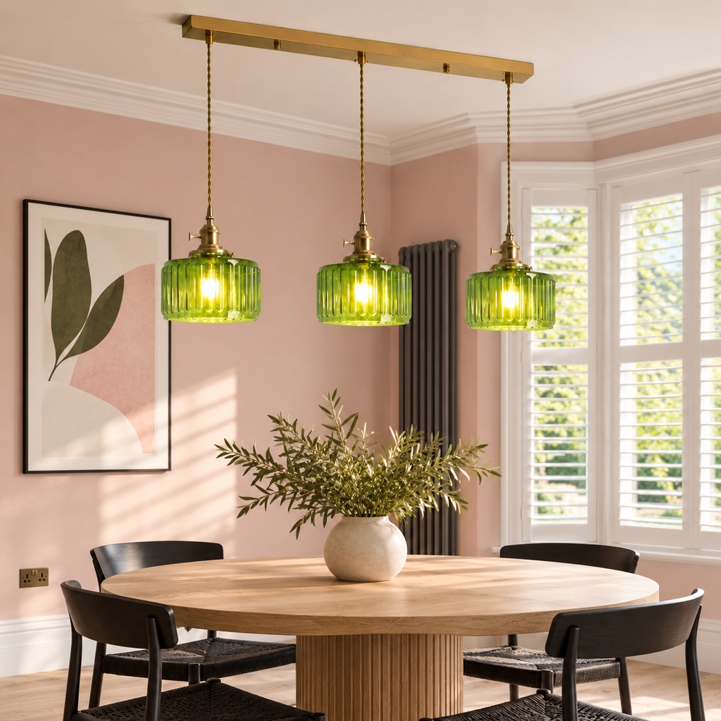 Ribbed Glass 3 Light Kitchen Island Pendant Light Verdena