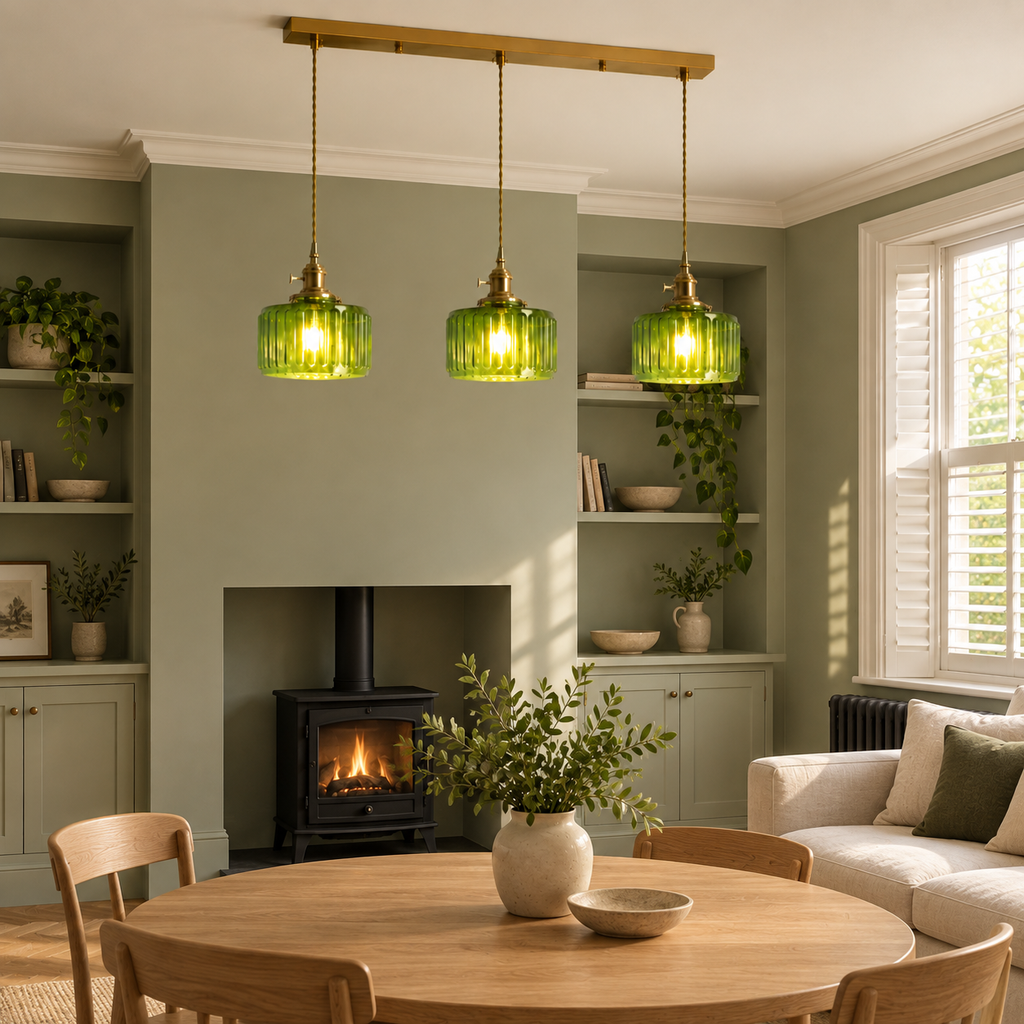 Ribbed Glass 3 Light Kitchen Island Pendant Light Verdena