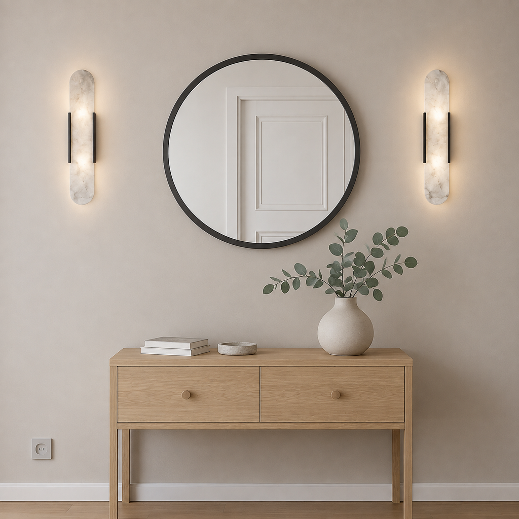Alabaster Marble Wall Light Selora Black, Console et miroir