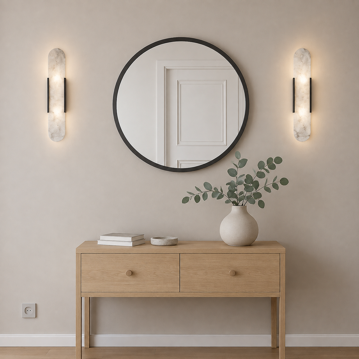 Alabaster Marble Wall Light Selora Black, Console et miroir