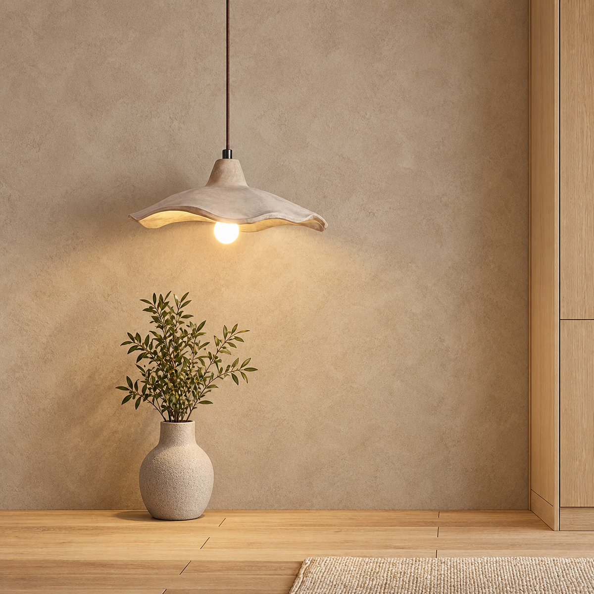 Scalloped Bell Pendant Light Dalena, Mur de pierre