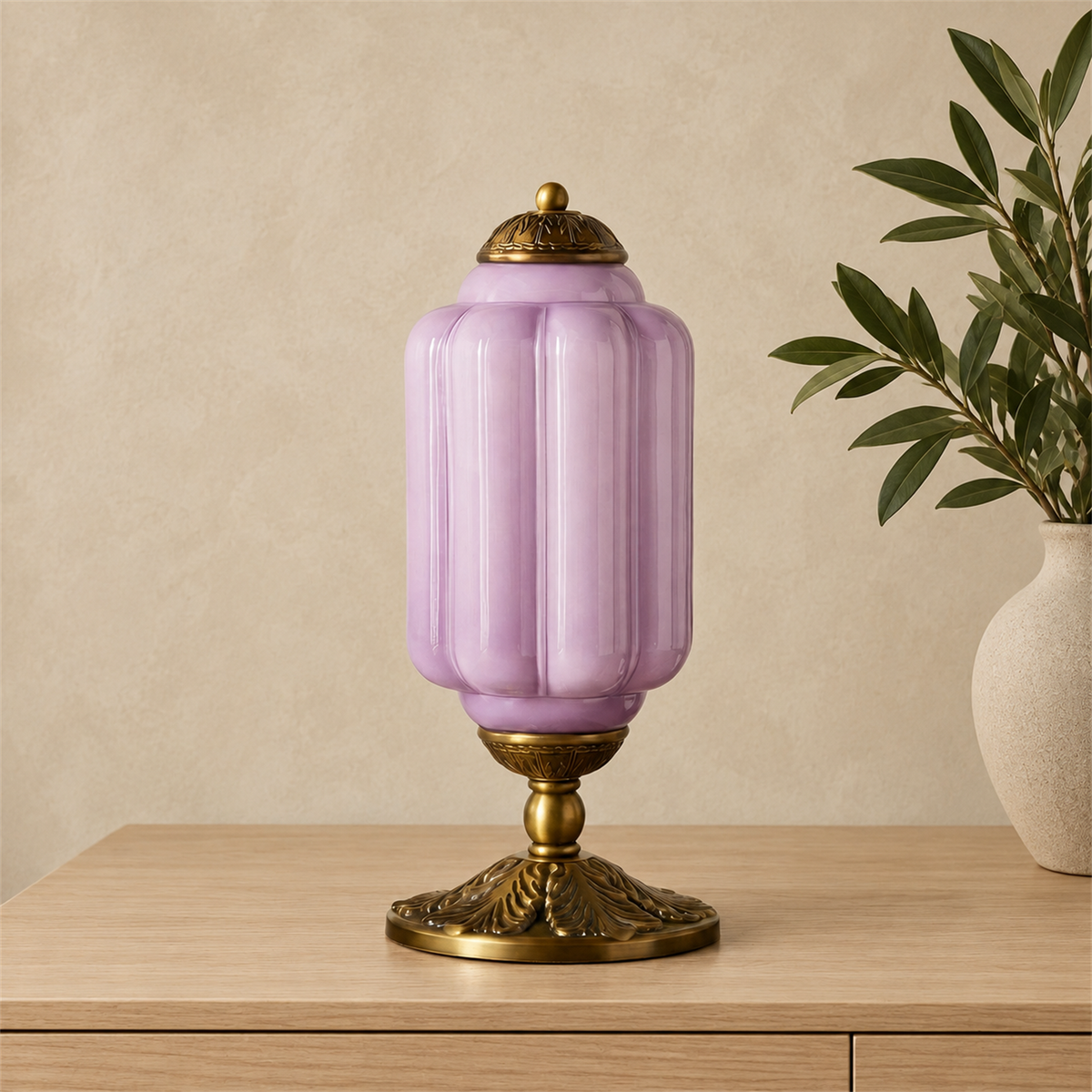 Textured Glass Table Lamp Yvara, Commode, purple