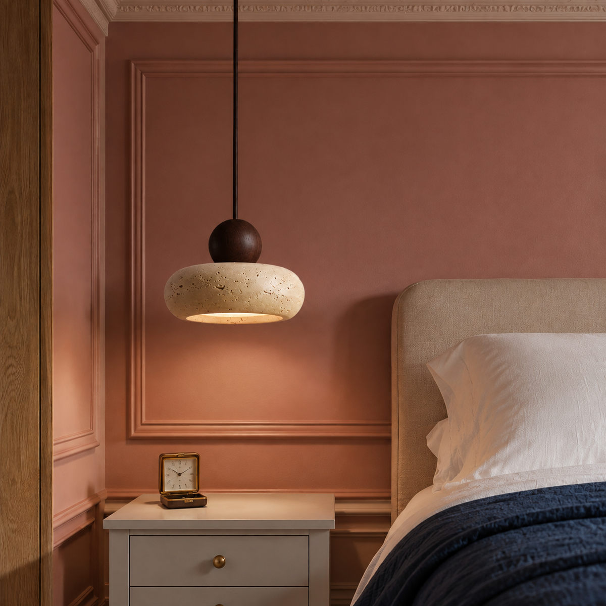 Natural Stone Pendant Light Fenora, Chambre, noyer