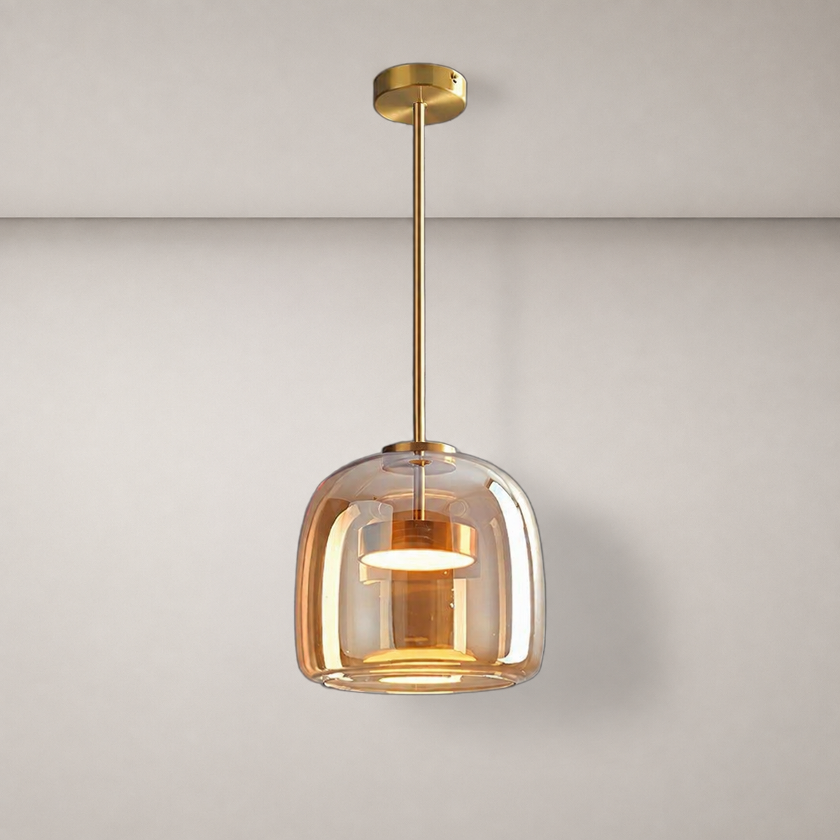 Smoked Glass Pendant Light Ostara Cognac 15/26, Fond neutre