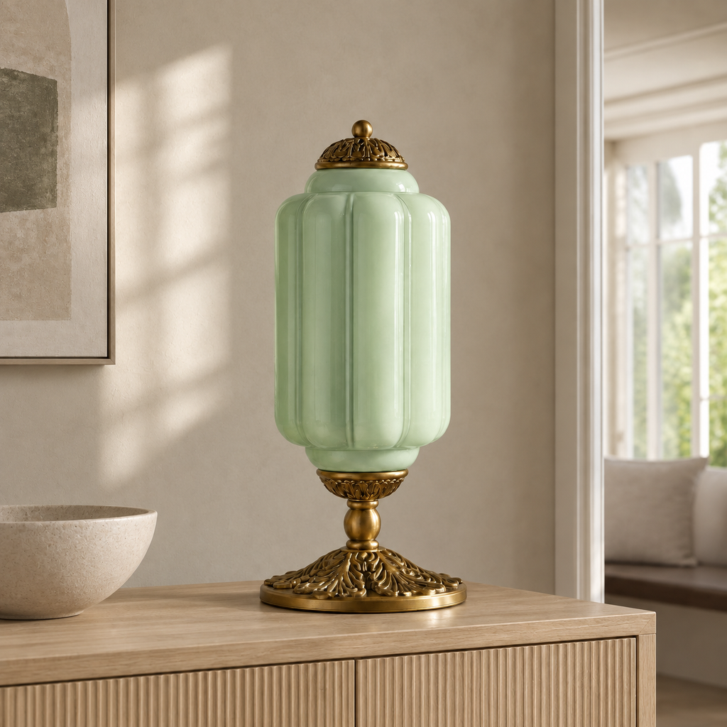 Textured Glass Table Lamp Yvara, Console, green