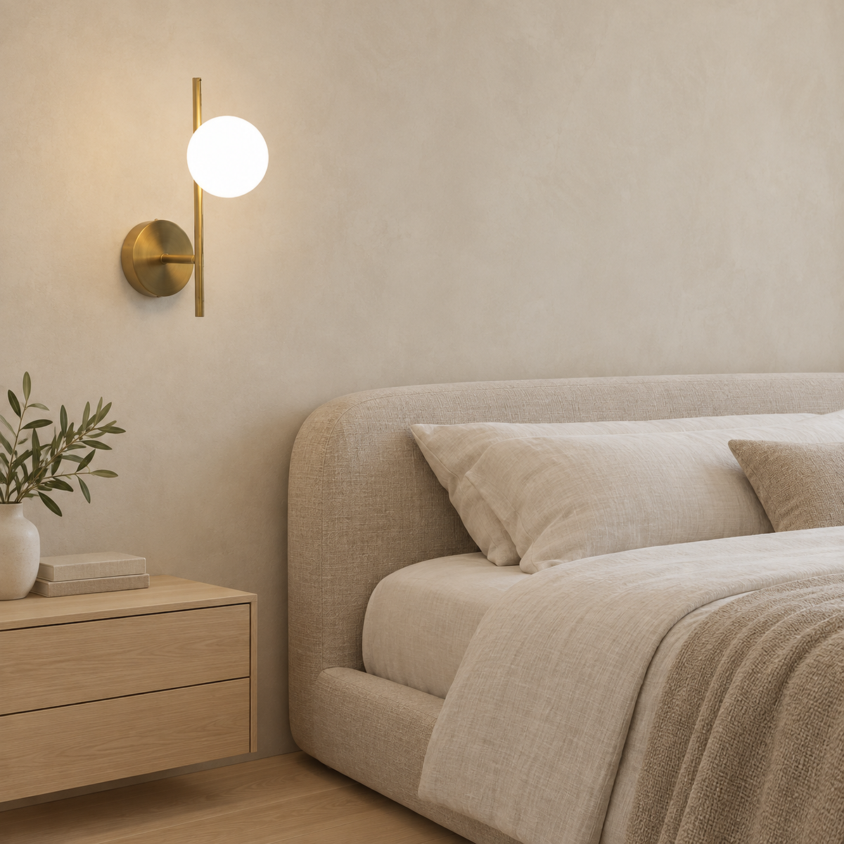 Frosted Globe Wall Light Halira, Mise en situation, chevet