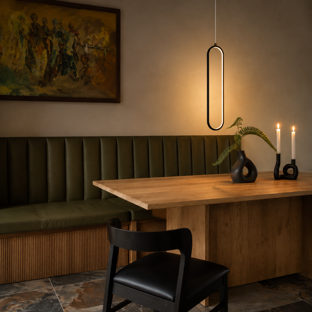 Slim Oval Halo Pendant Light Caleva, Coin repas a banquette