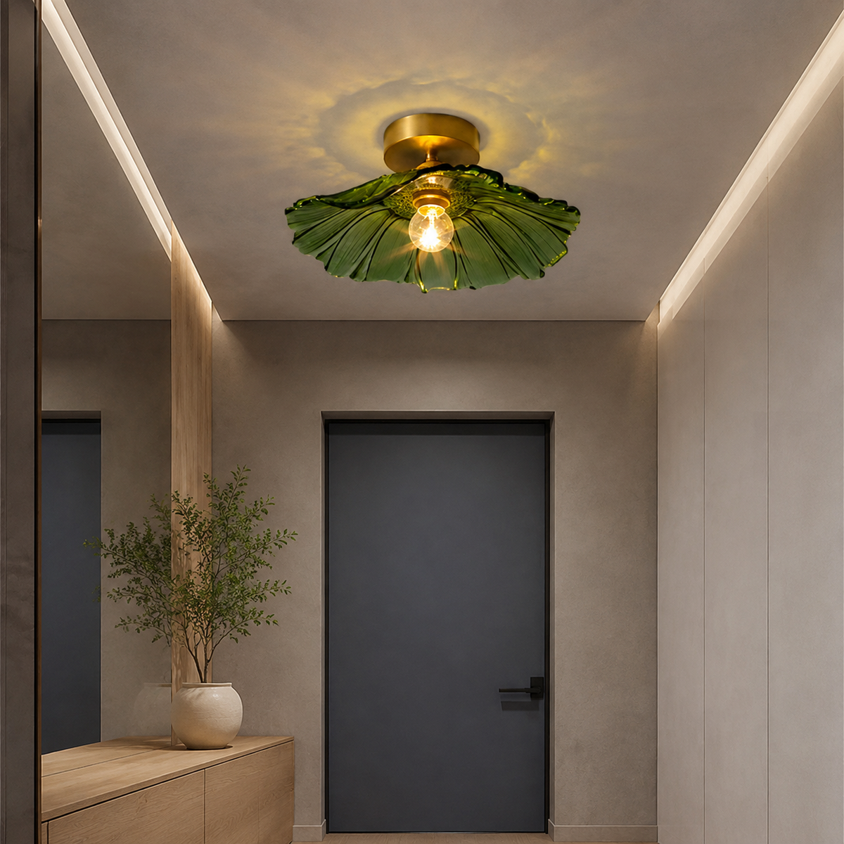 Nordic Flower Ceiling Light Rilana, Couloir, le soir