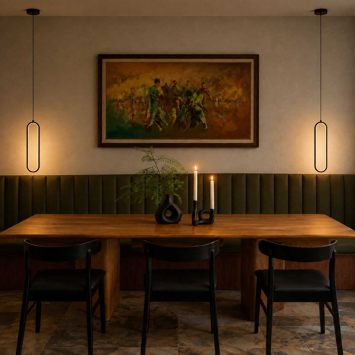 Slim Oval Halo Pendant Light Caleva, Salle a manger a banquette