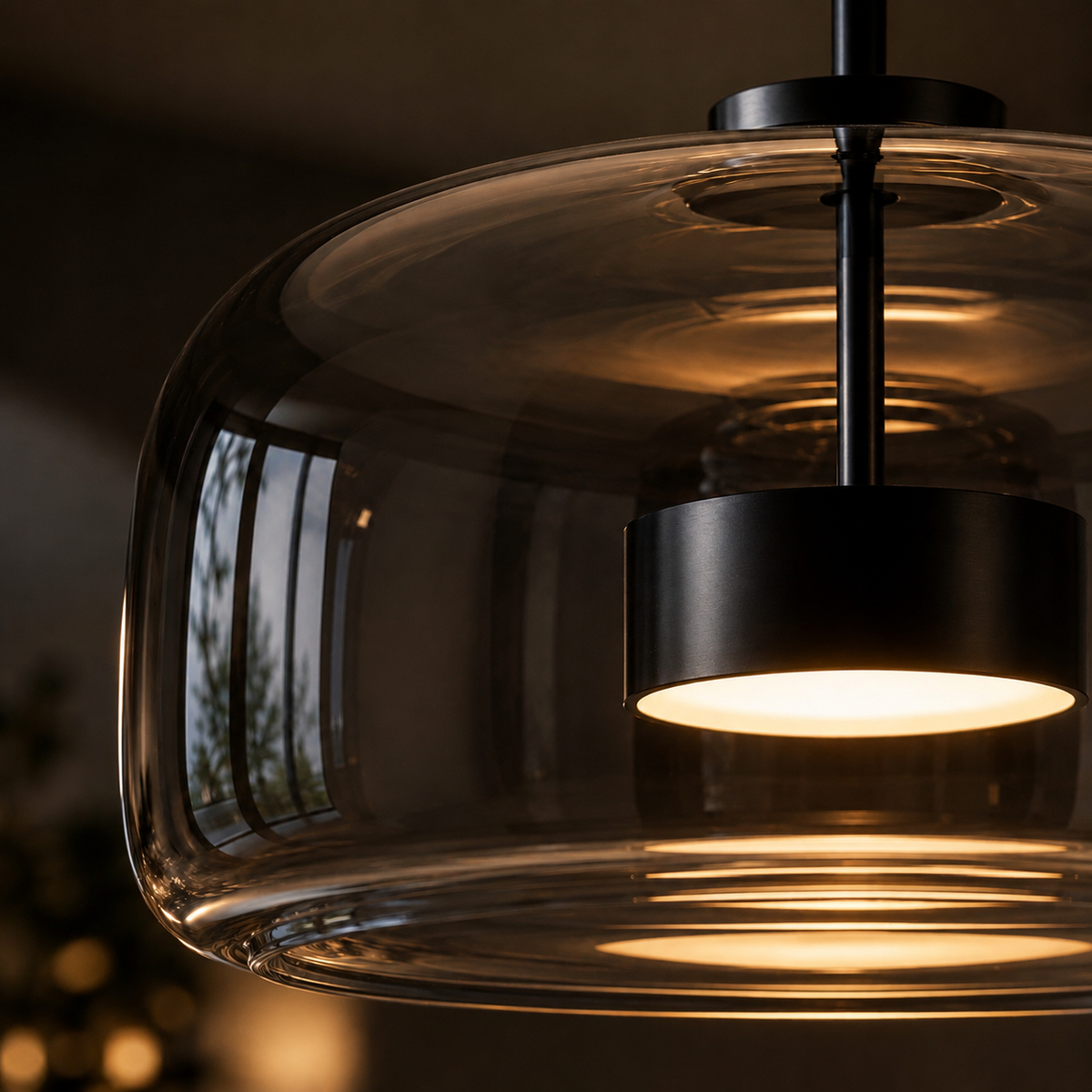 Smoked Glass Pendant Light Ostara, Gros plan sur le verre fume