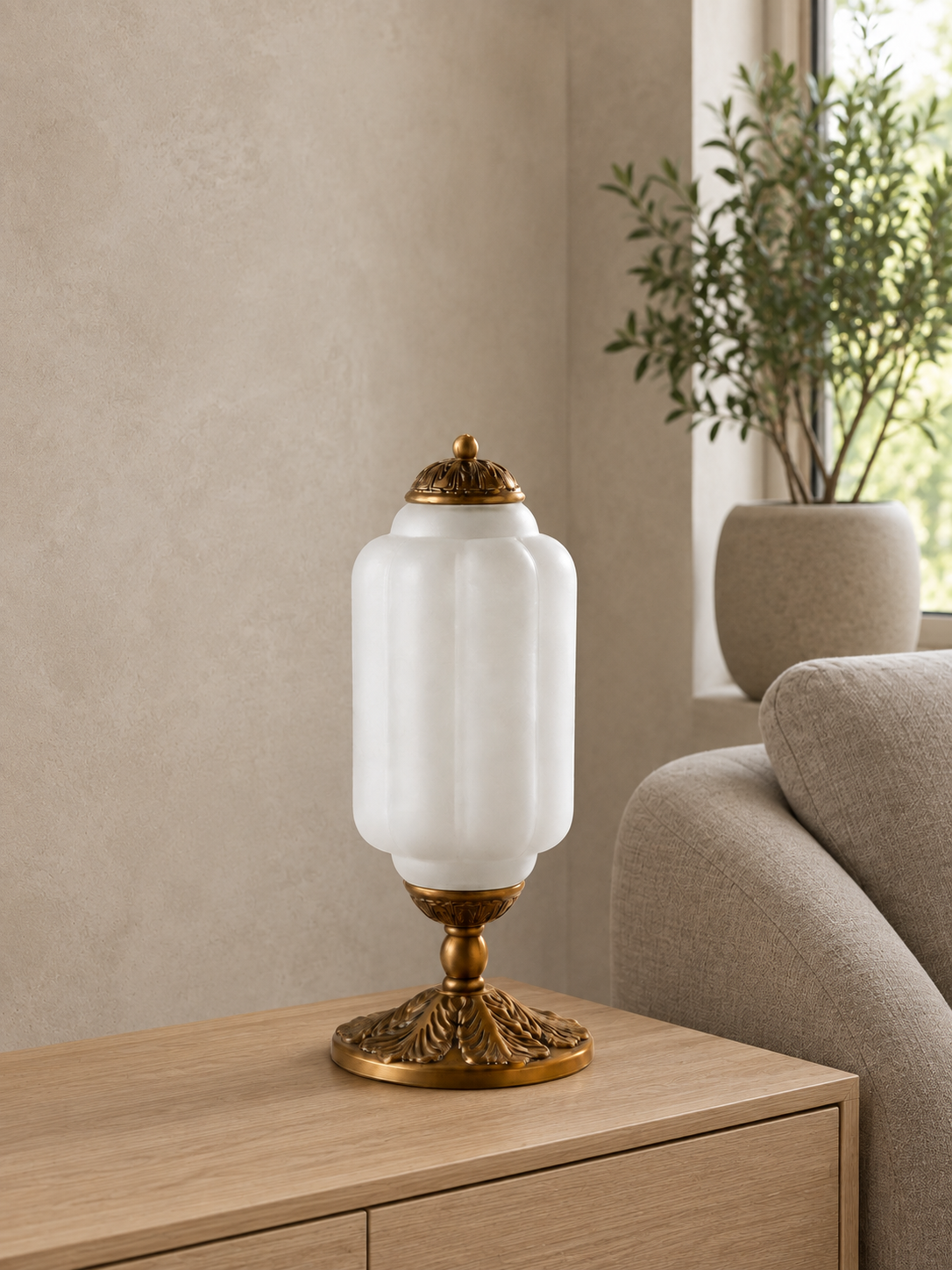 Textured Glass Table Lamp Yvara, Bout de canape, white