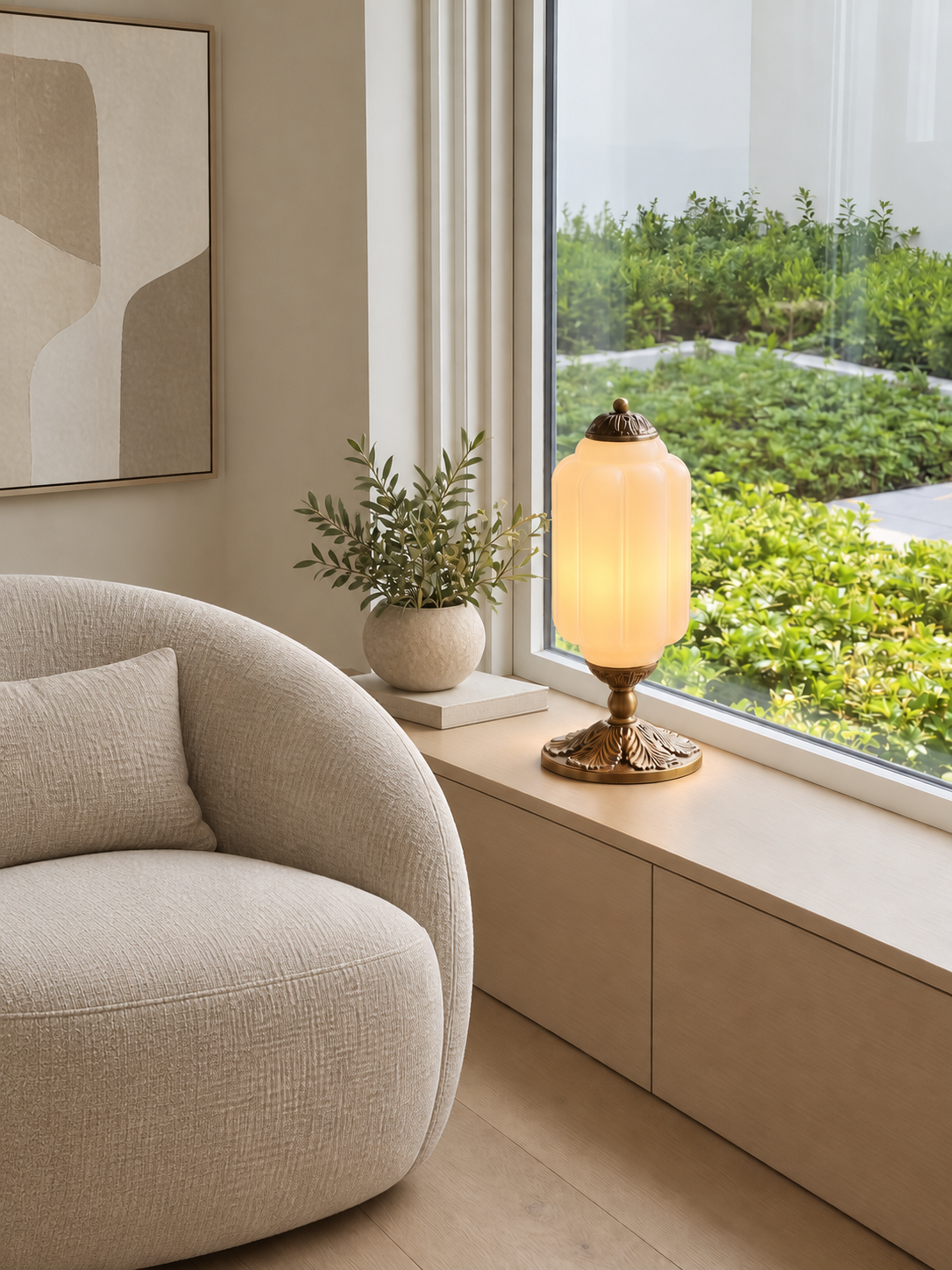 Textured Glass Table Lamp Yvara, Salon, allumee, white
