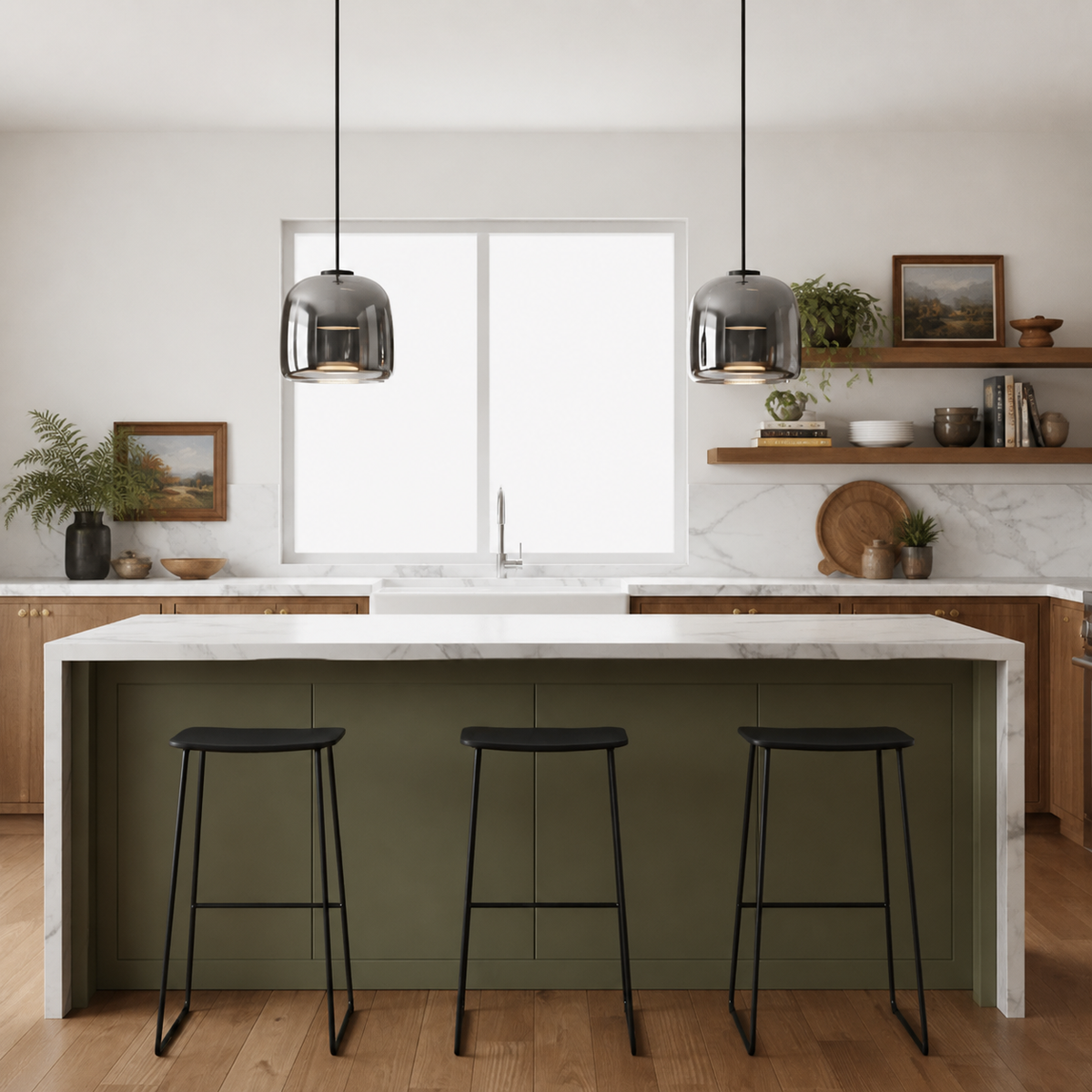 Smoked Glass Pendant Light Ostara, Cuisine, deux suspensions