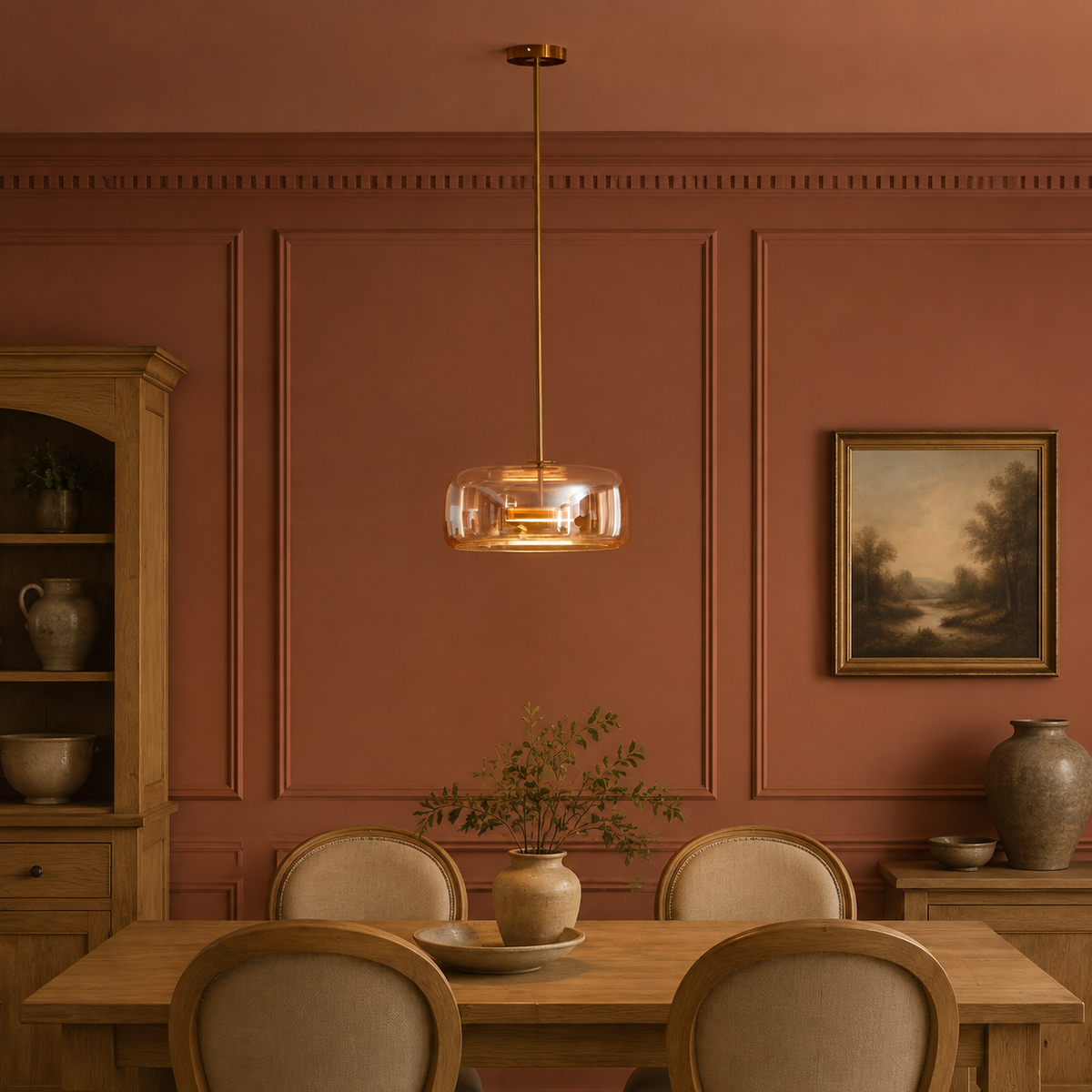Smoked Glass Pendant Light Ostara, Boiseries sombres