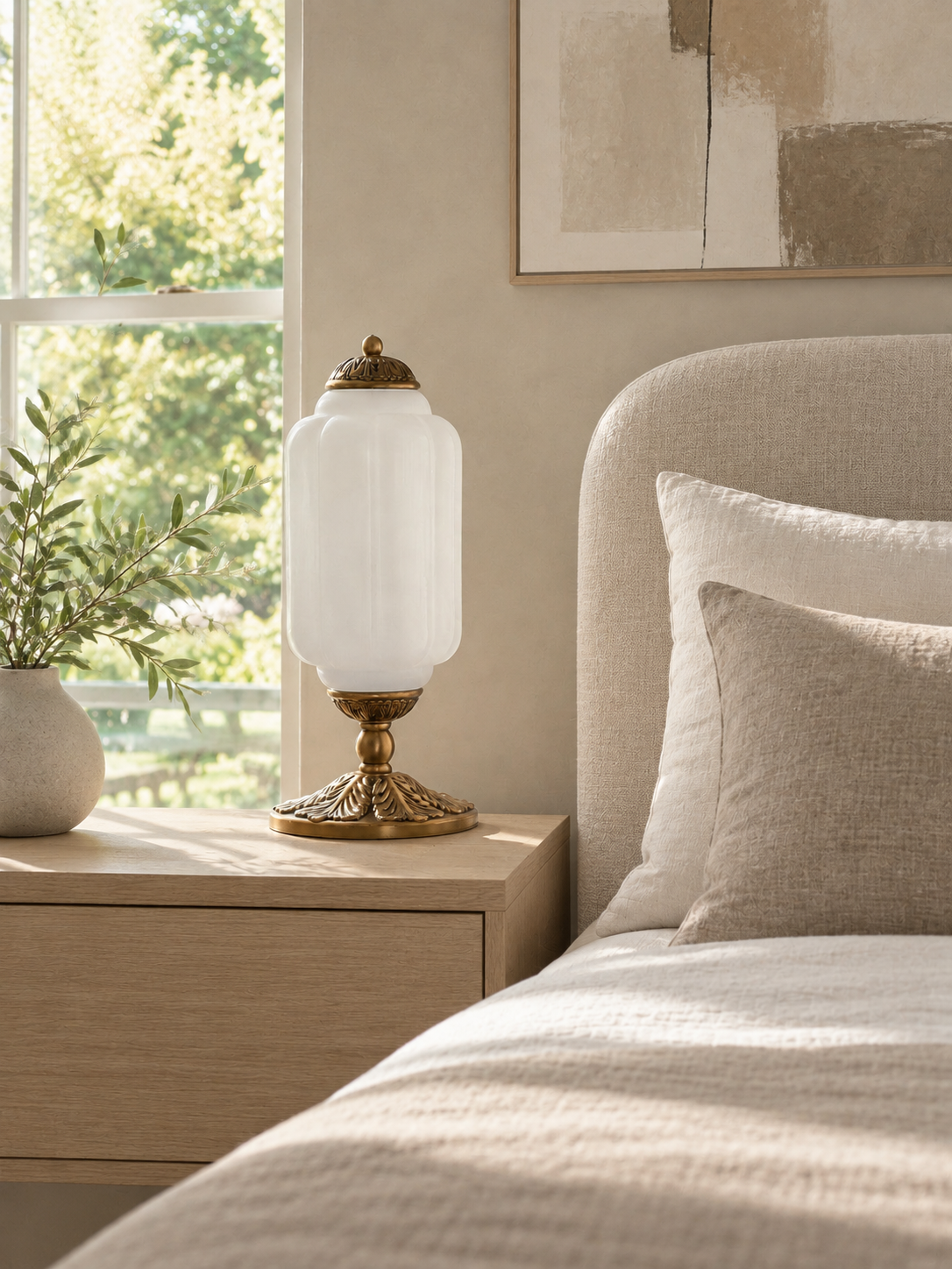 Textured Glass Table Lamp Yvara, Chevet, white, jour