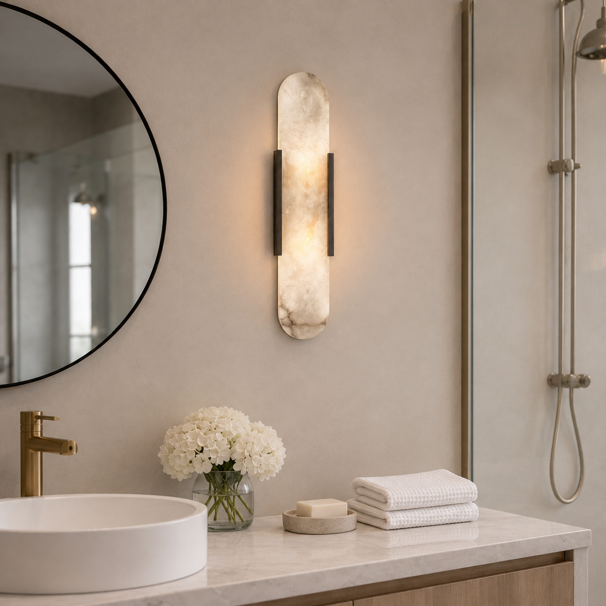 Alabaster Marble Wall Light Selora Black, Salle de bain