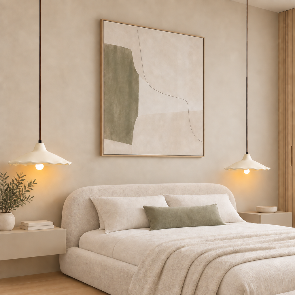 Scalloped Bell Pendant Light Dalena, Chambre, deux chevets