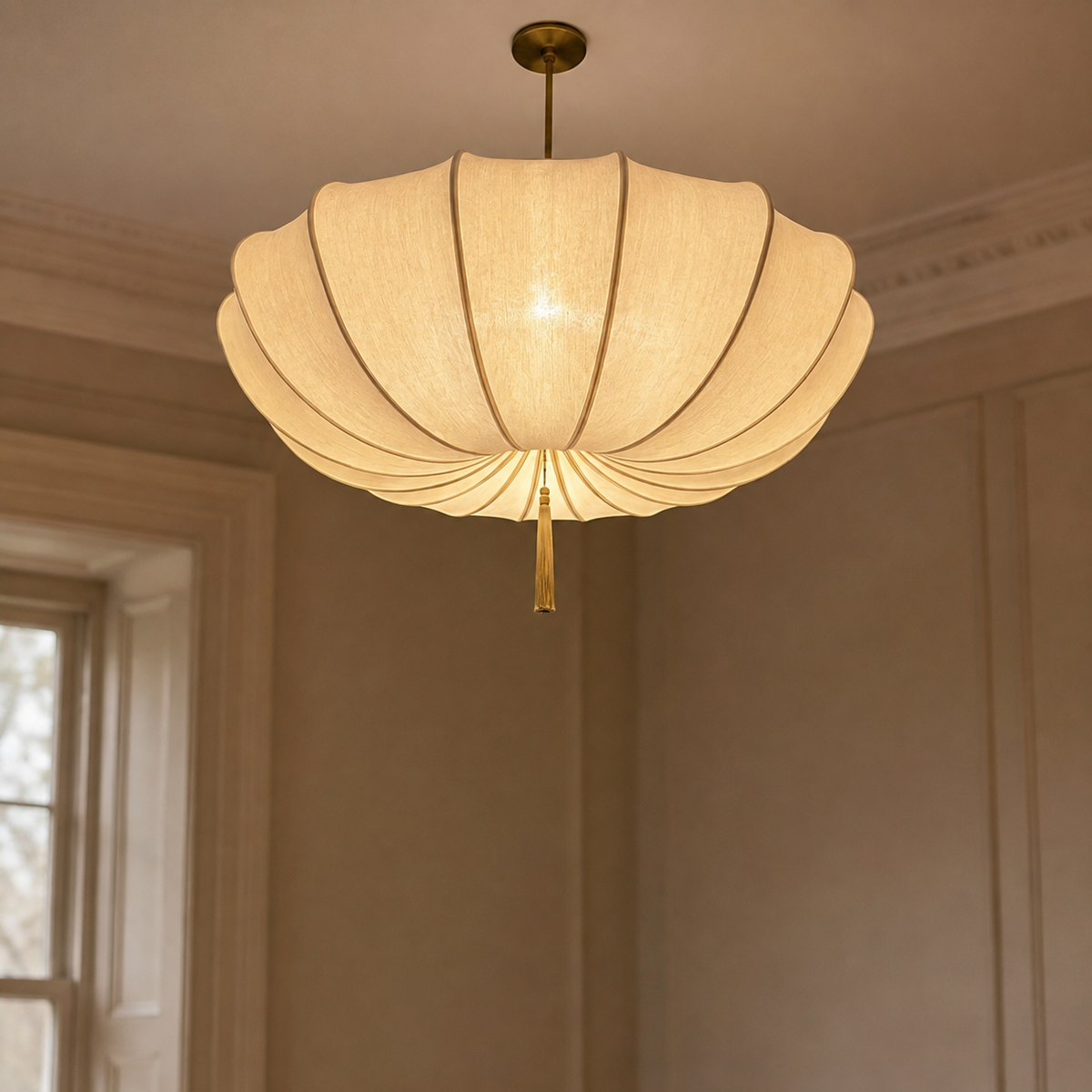 Wabi Sabi Fabric Pendant Light Delira, Gros plan sur la soie
