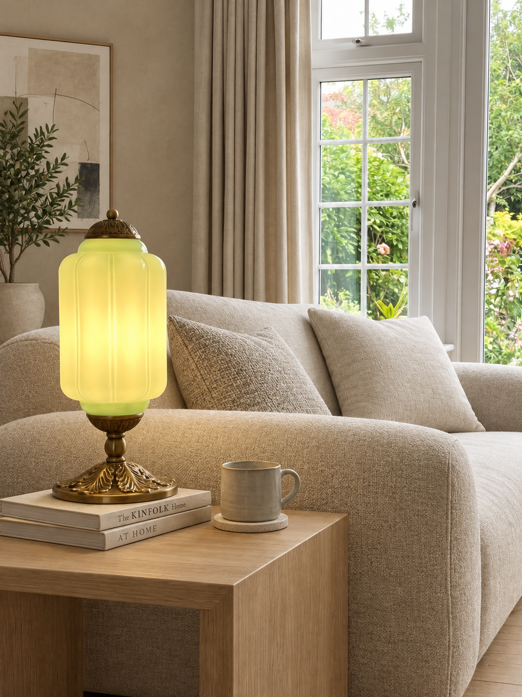 Textured Glass Table Lamp Yvara, Salon, allumee, green