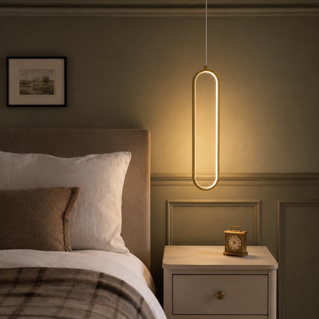 Slim Oval Halo Pendant Light Caleva, Chambre, finition laiton