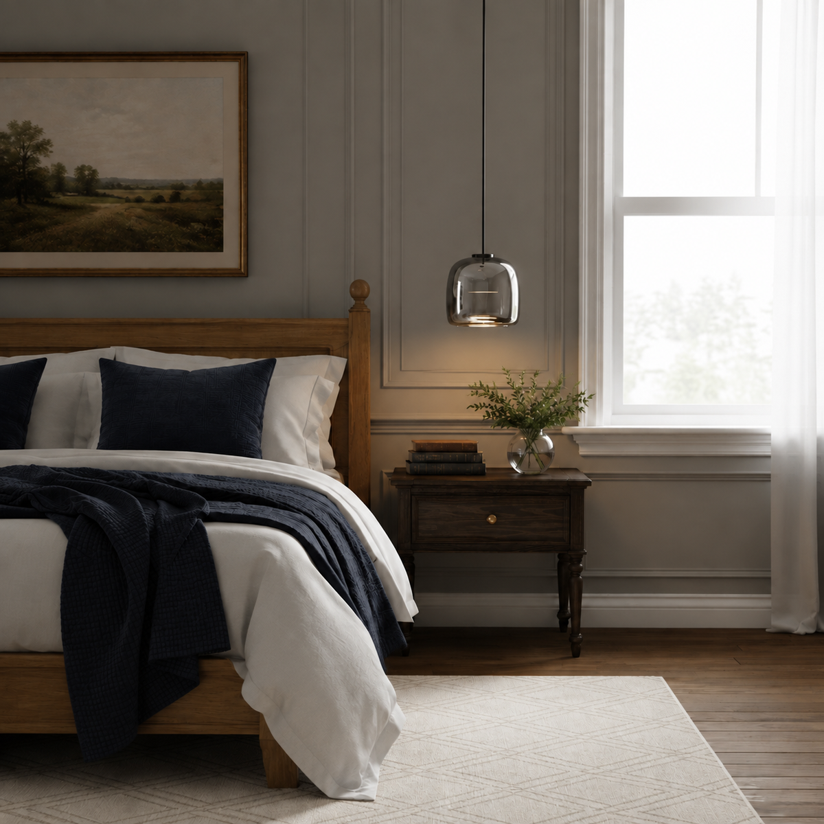 Smoked Glass Pendant Light Ostara, Chambre