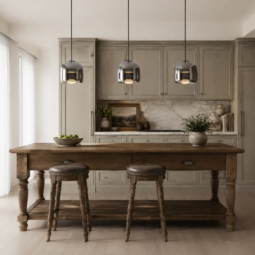 Smoked Glass Pendant Light Ostara, Ilot, trois suspensions