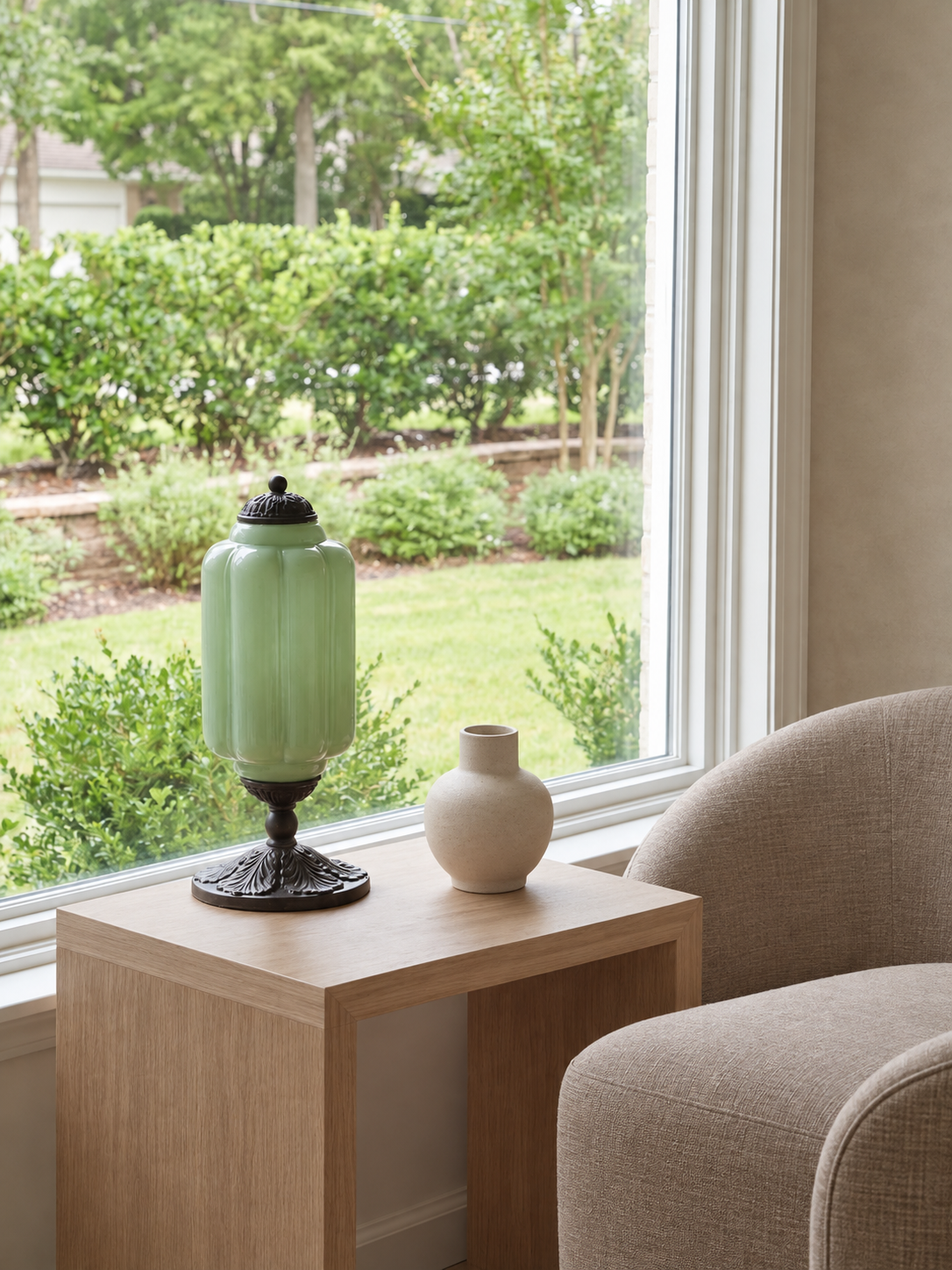 Textured Glass Table Lamp Yvara, Mise en situation, salon