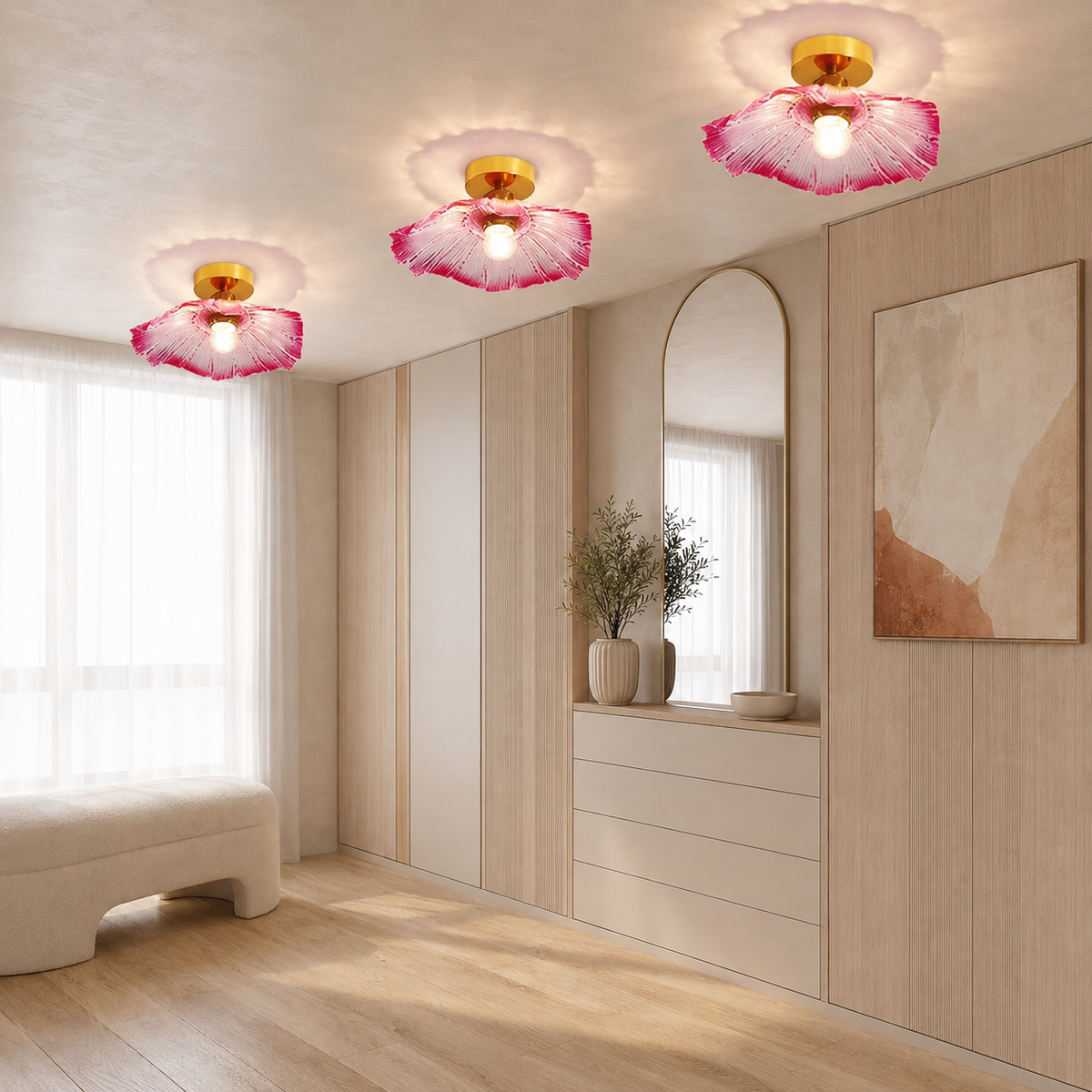 Nordic Flower Ceiling Light Rilana, Dressing, trois plafonniers pink